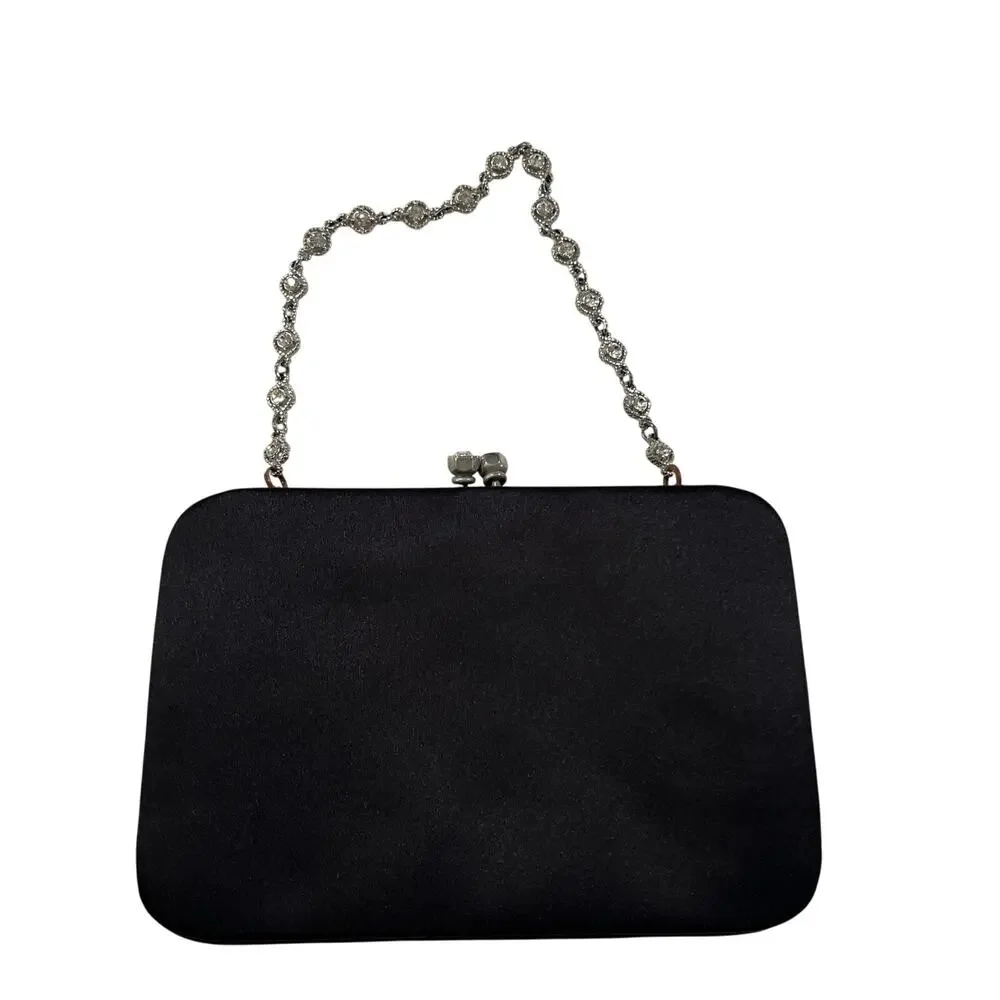 Vtg Y2K 2000s Black Jewel Handle Mini Purse Bag Wristlet Prom Hoco Formal